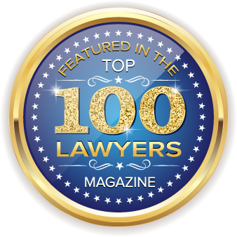 A badge that says featured in the top 100 lawyers magazine