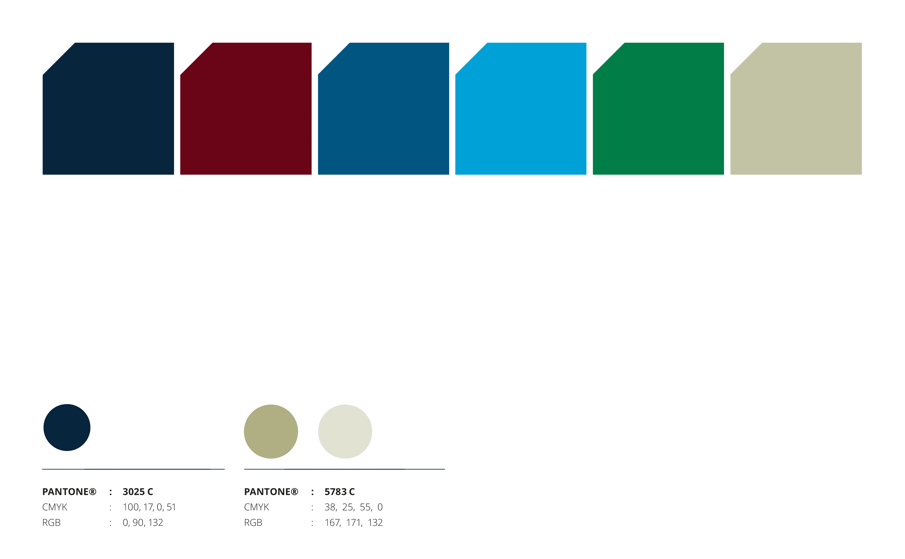 Color palette with six squares: navy, burgundy, teal, turquoise, green, and beige.