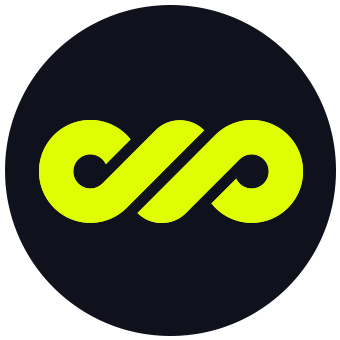 Yellow infinity-loop design inside a black circle.