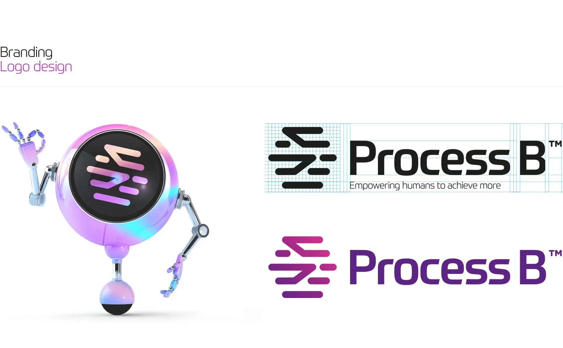 Process B logo design featuring a robot character giving the 