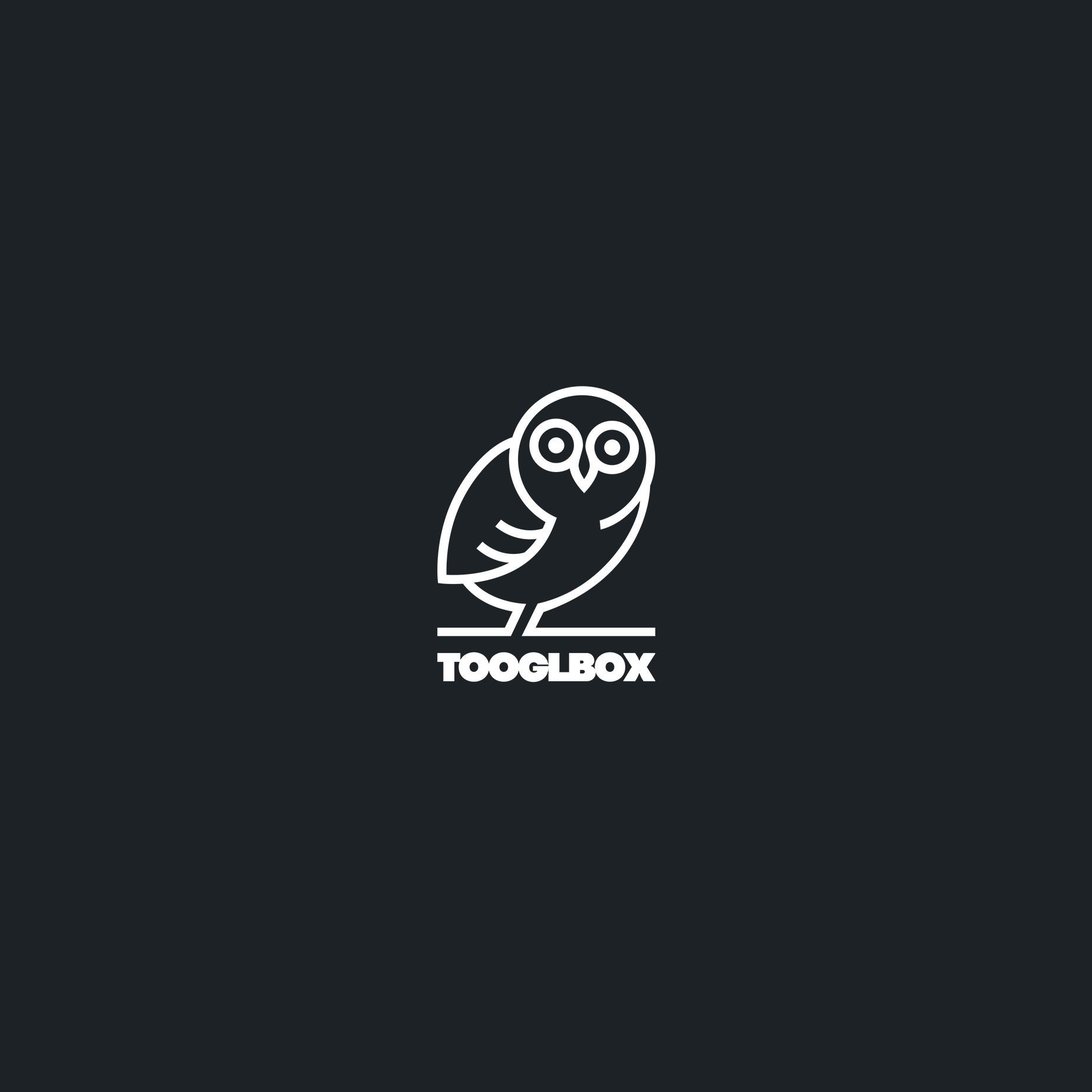 White outline of an owl perched above the word