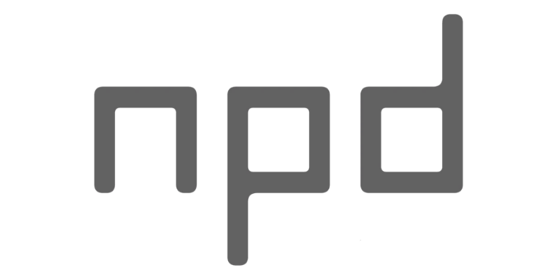 Gray lowercase “npd” logo on a white background