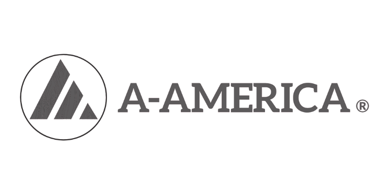 A-America logo with a stylized gray mountain icon and black text on a white background