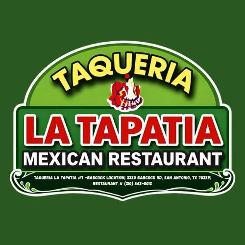 Taqueria La Tapatia Mexican Restaurant logo in red, yellow, white, and green on a dark green background