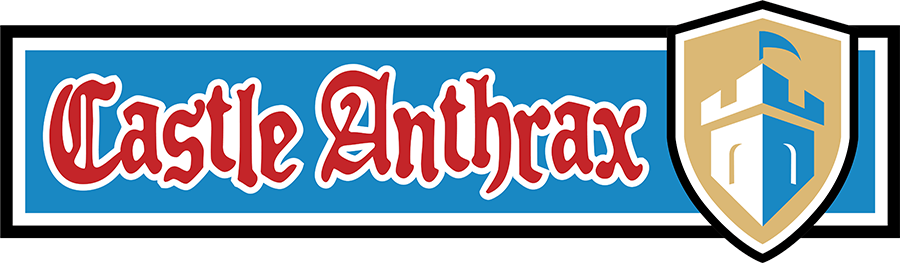 Castle Anthrax logo with text in red and a shield emblem.