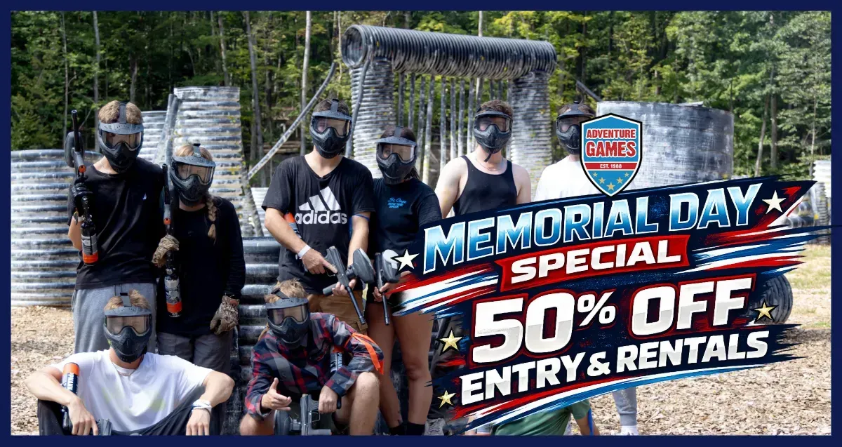Memorial Day promotion; open for walk-ons. Text over American flag background.