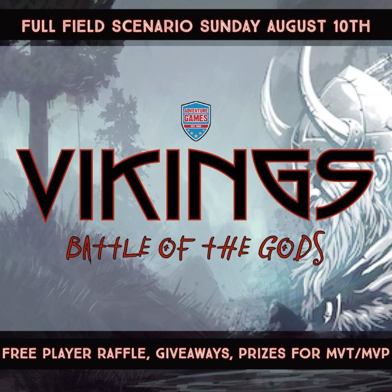 Poster for a Vikings-themed scenario game on August 10th.