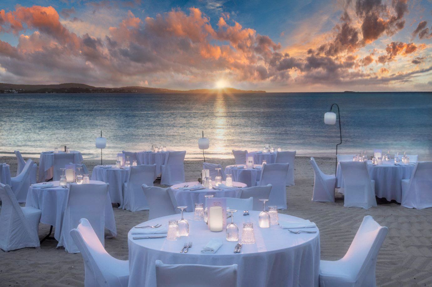 evening beach event setup