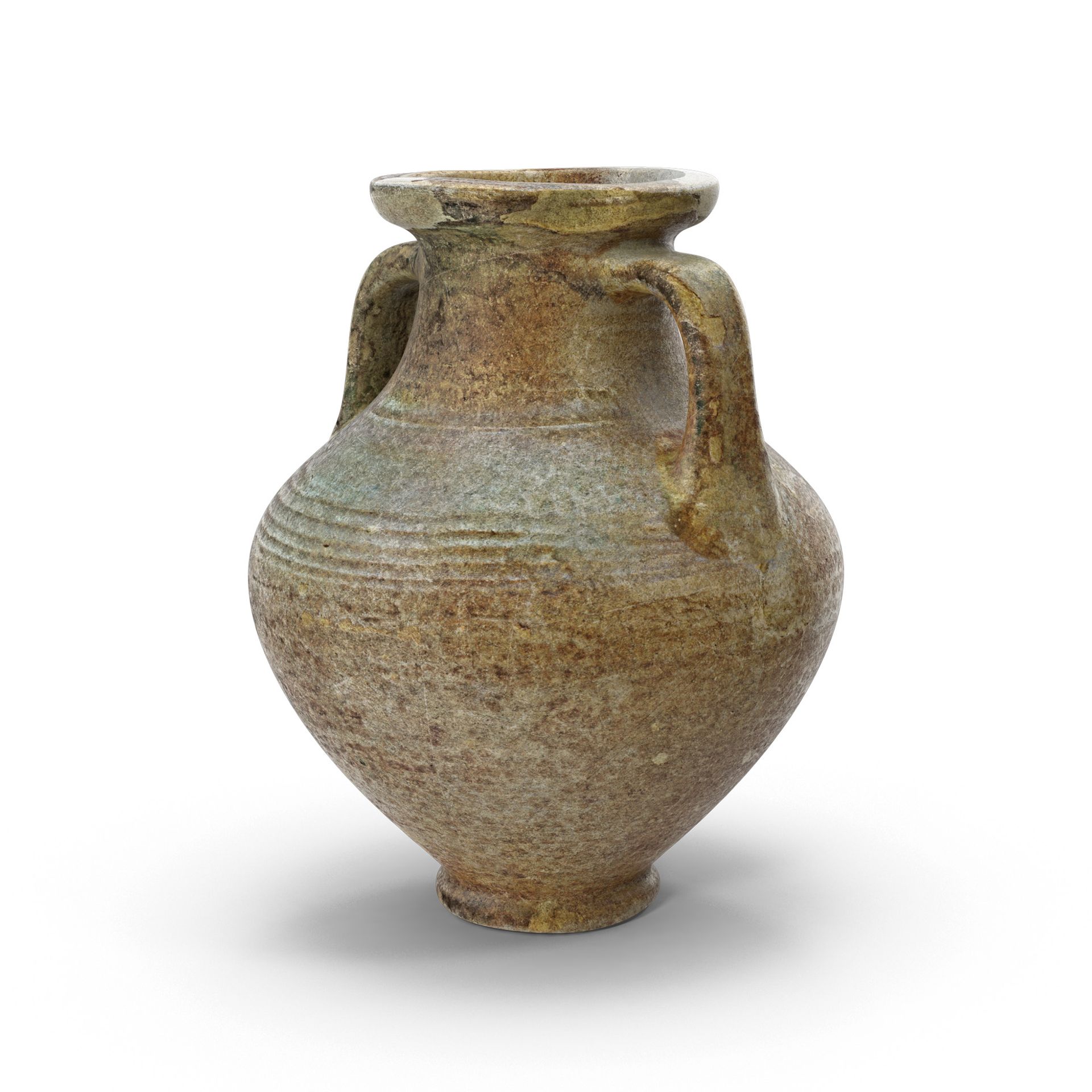 A brown vase with two handles on a white background