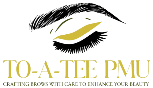 A logo for to-a-tee pmu crafting brows with care to enhance your beauty