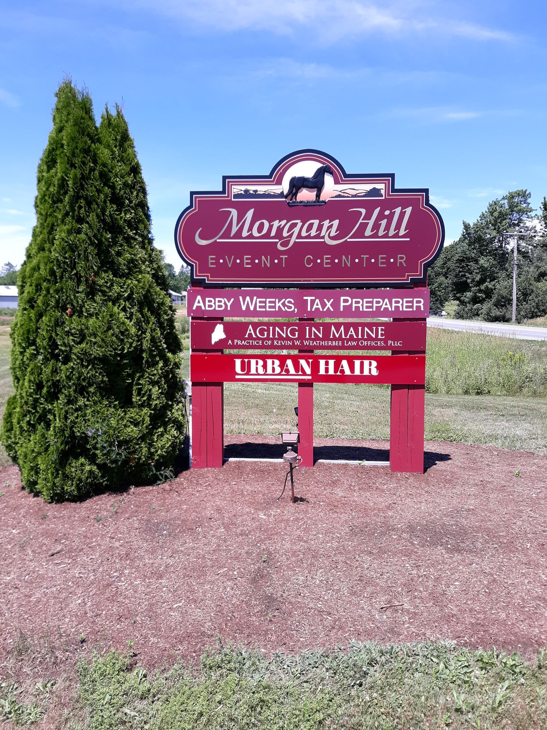 A red sign that says morgan hill on it