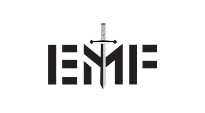 black and white logo of EMF fitness