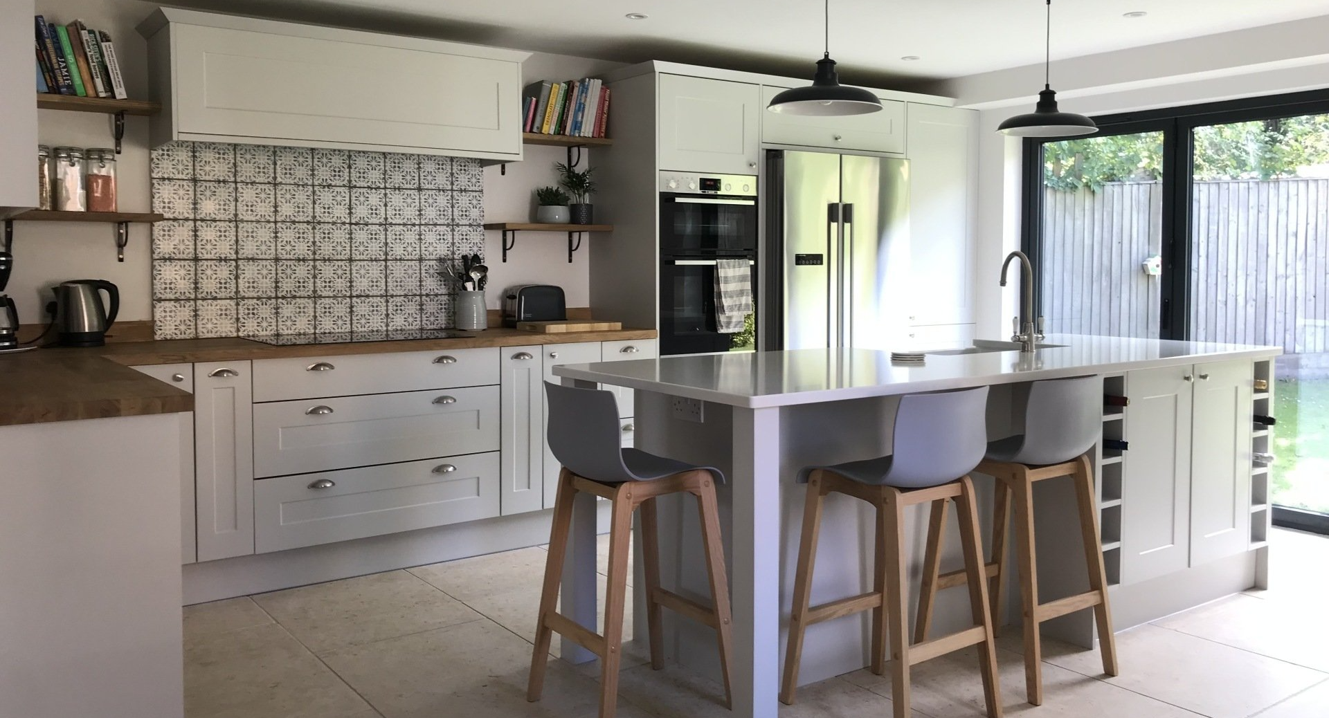 modern kitchen with Victorian tile splashback