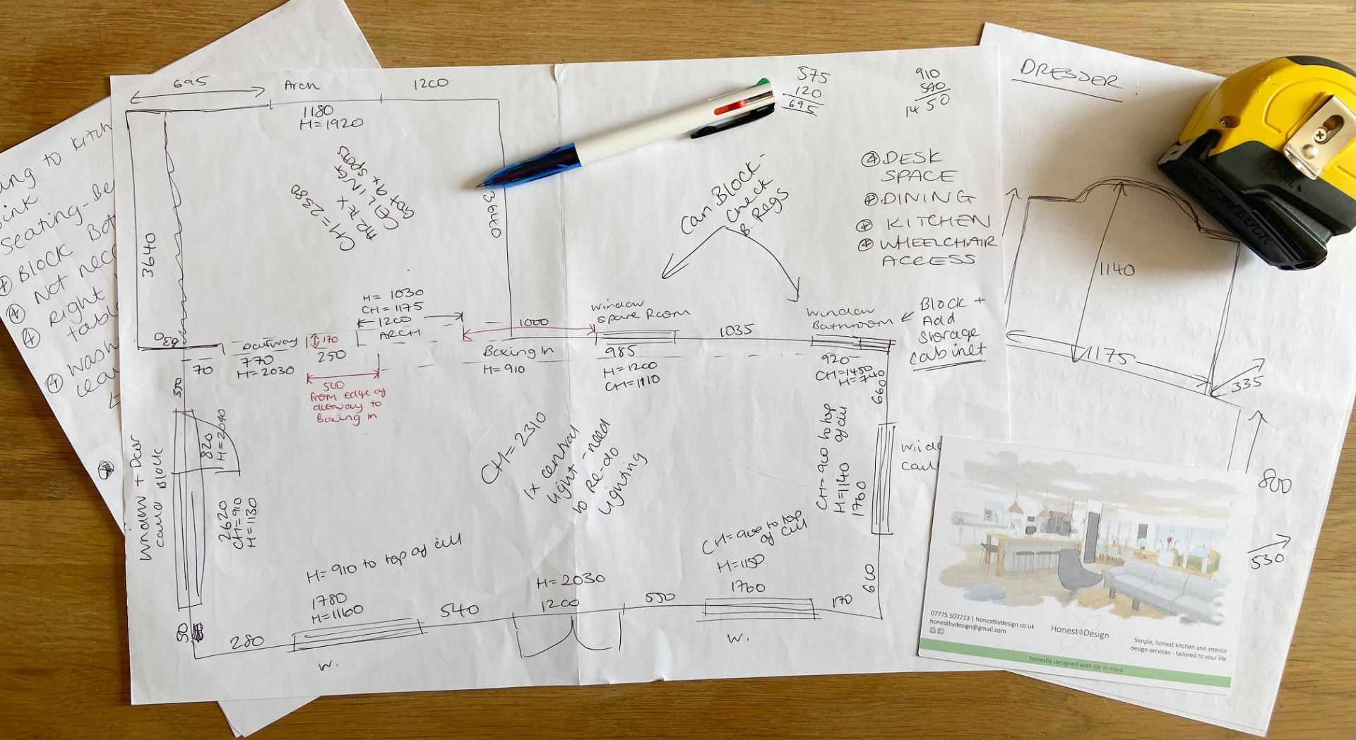 hand drawn renovation plans