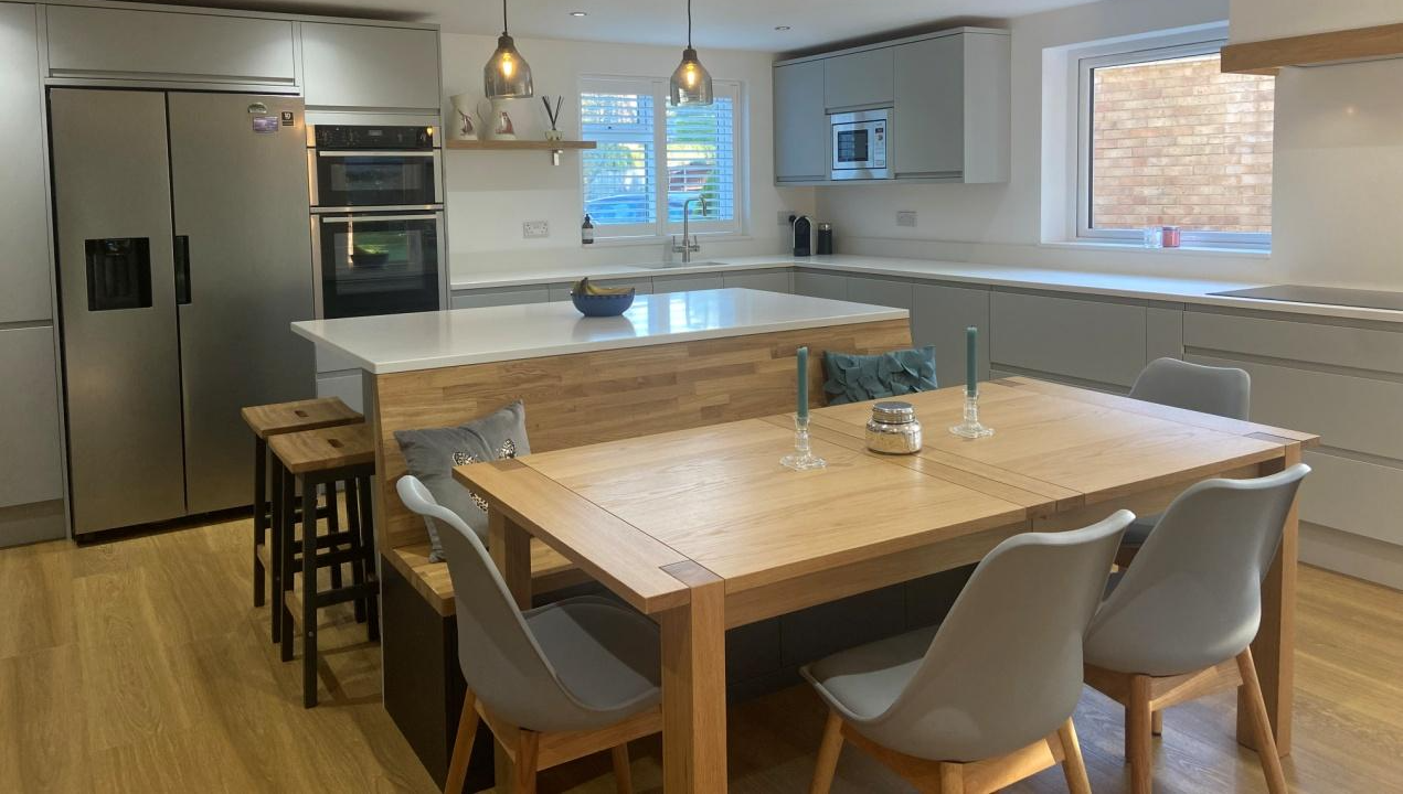 modern kitchen renovation with dining area