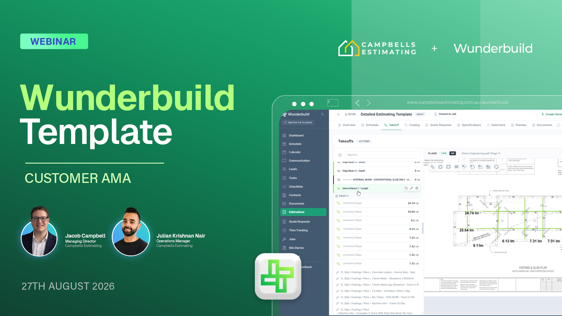 Wunderbuild Template: Bulk Pricing, Labour Splits and Recipes | 27th August 2026