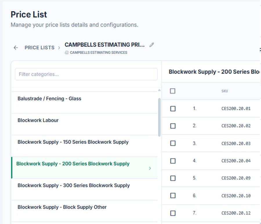Price Lists