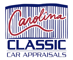 The logo for carolina classic car appraisals is blue and red.