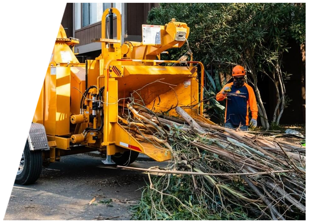 emergency tree service truck with cut twigs and branches