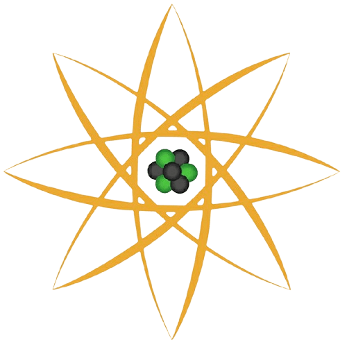Golden starburst design with a central atom model.
