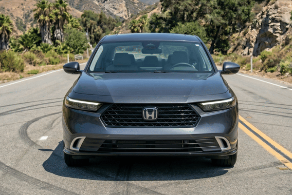 Gray Honda SUV driving on mountain road