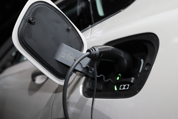 Electric vehicle charging port close-up