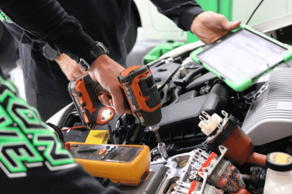 Electron Automotive electric service vehicle branding close-up