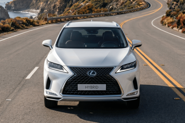 White Lexus SUV driving on coastal road
