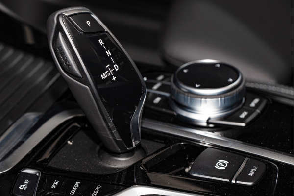 Automatic gear shift selector in car interior