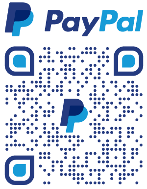 PayPal QR code for payments. Features PayPal logo in blue and white.