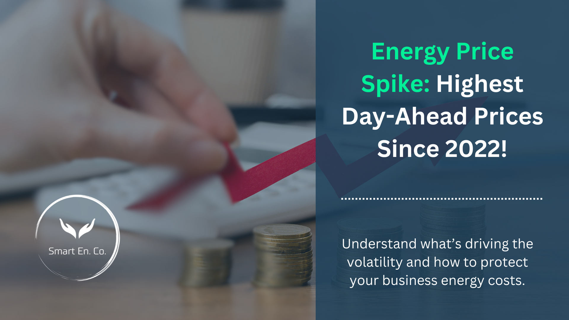 A person is pointing at a graph with the words energy price spike : highest day-ahead prices since 2022