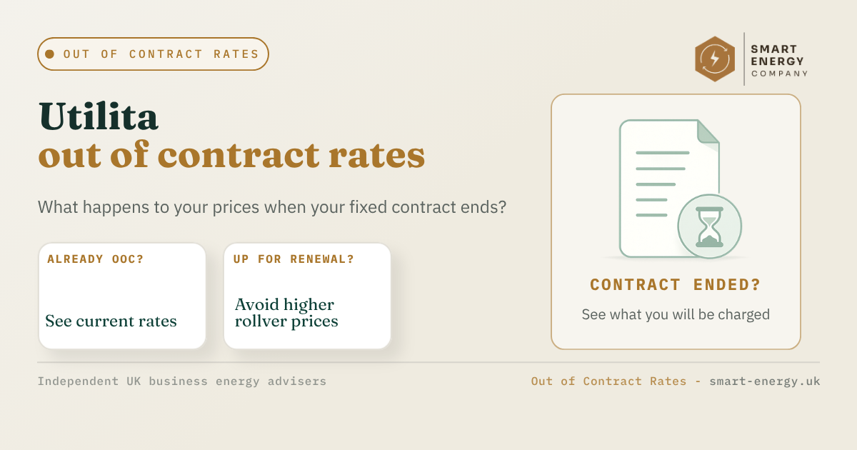 Landing page for contract management with “Out of contract rates,” cards, and a document illustration on a beige background