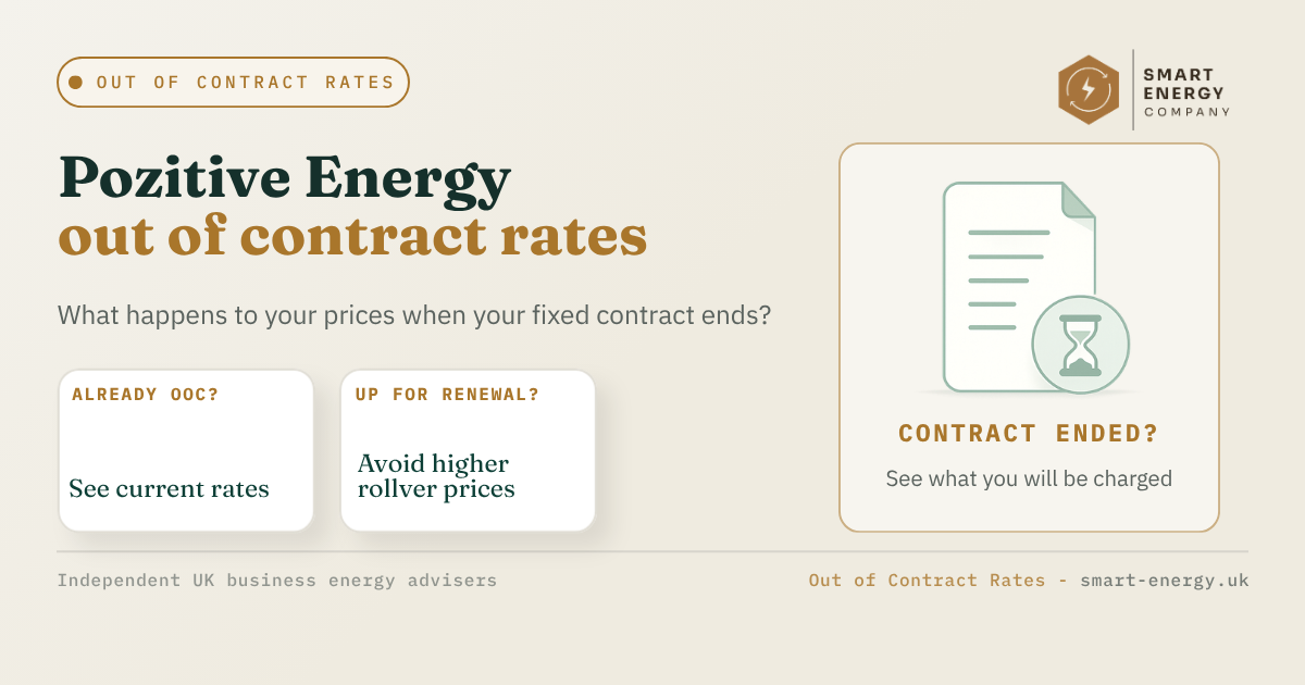 Landing page promoting positive energy and lower contract rates, with cream background, cards, and document icon