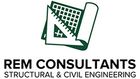 REM Consultants Structural & Civil Engineering logo with green geometric icon and black text