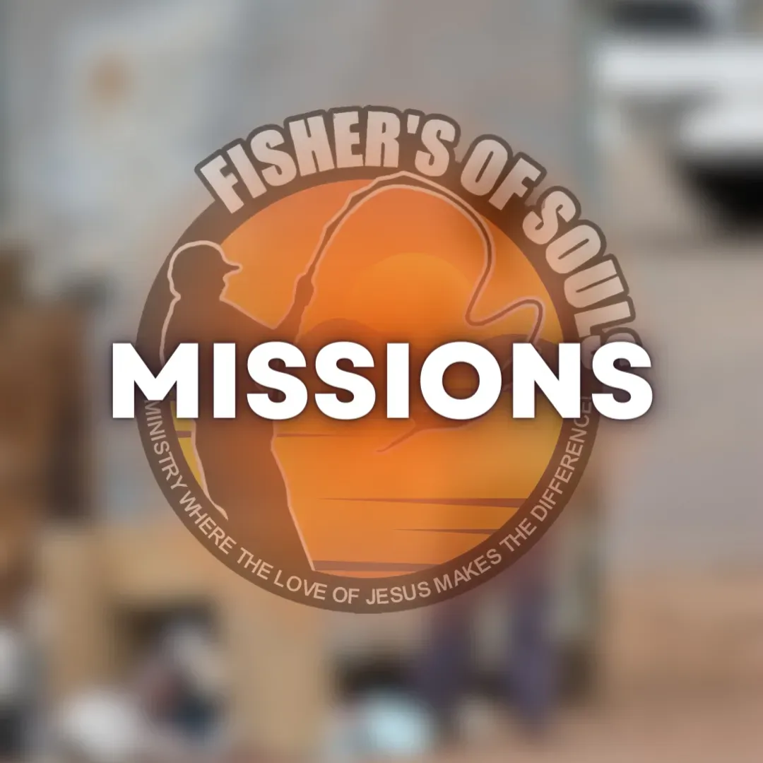 Logo for Fisher's of Souls Missions: an orange circle with a silhouette of a person fishing and text overlay.