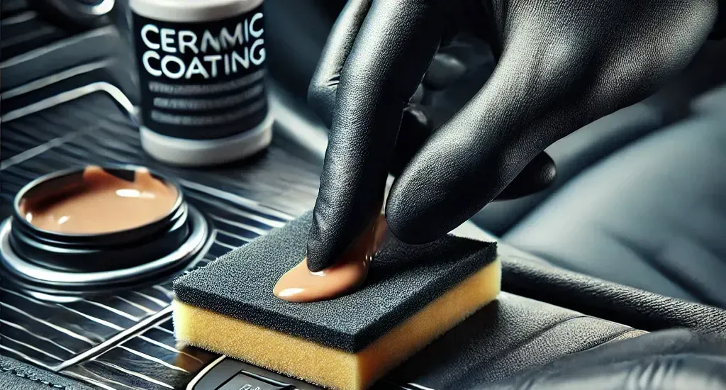 A person is applying ceramic coating to a sponge