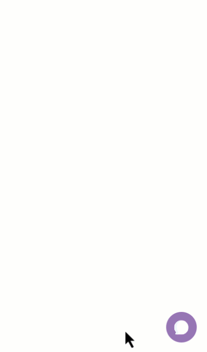 Mostly blank white screen with a small purple circular icon in the bottom-right and a mouse cursor nearby.