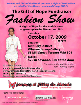 Poster for “The Gift of Hope Fashion Show,” Oct. 17, 2009, supporting women and girls in Congo DRC.