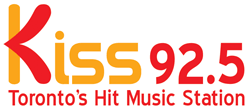 Kiss 92.5 Toronto’s Hit Music Station logo in red and orange text on white background