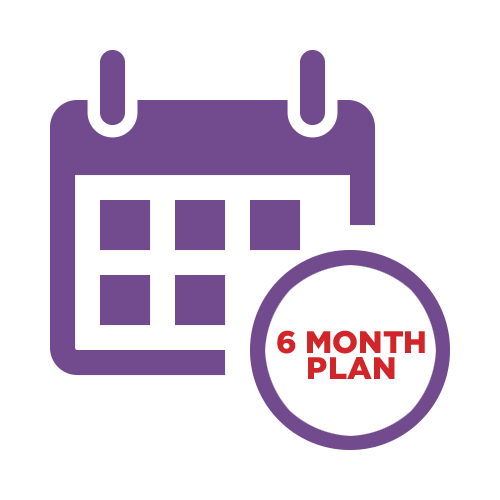 Purple calendar icon with a circle labeled “6 MONTH PLAN” in red text