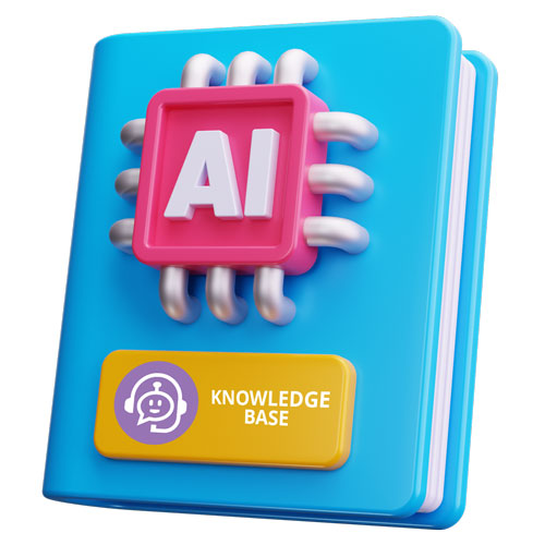 Blue book with pink AI chip and yellow “Knowledge Base” label on the cover