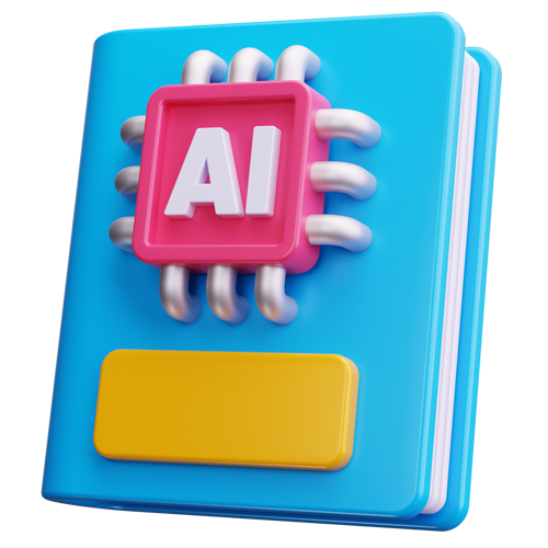 Blue chip icon with pink AI microchip and yellow label panel