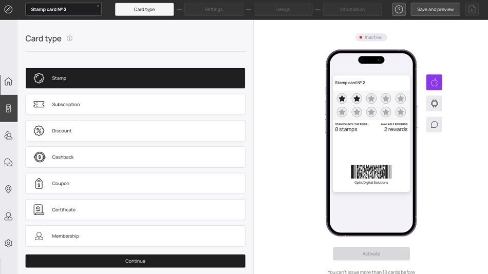 Desktop design app showing a phone mockup with a QR code and a left-side asset list.