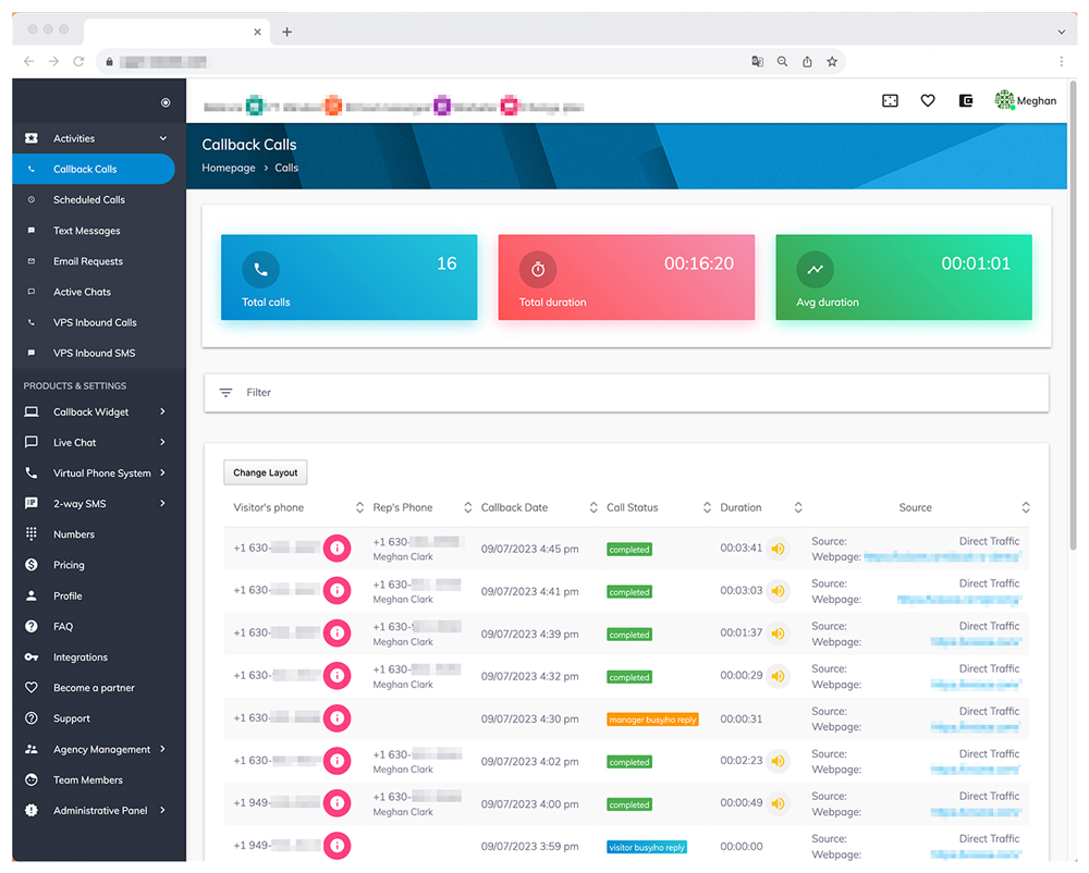 Analytics dashboard with colorful summary cards and a data table in a web admin interface