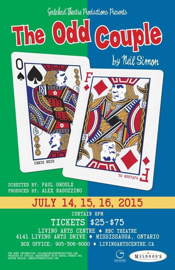 Poster for “The Odd Couple” featuring two oversized playing cards on a blue background.