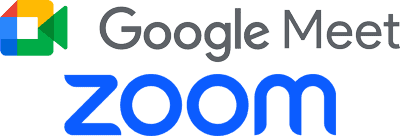 Google Meet and Zoom logos on a white background