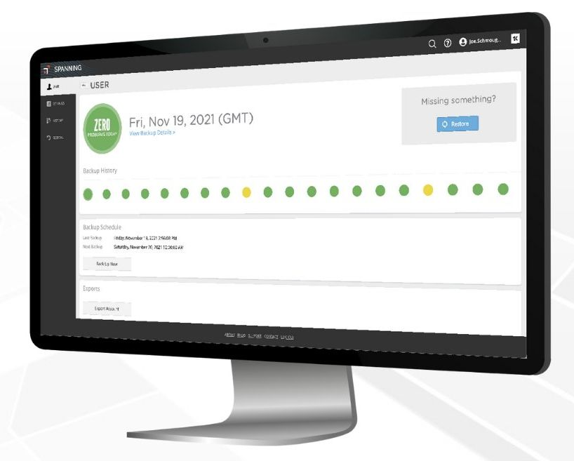 Desktop monitor showing a white web dashboard with green status icons and a date header
