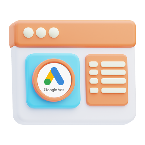 Google Ads logo on a colorful browser window icon
