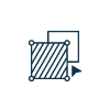 Shaded square with corner handles and an arrow, indicating object resize or selection.