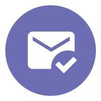 Purple circle with white envelope and checkmark icon